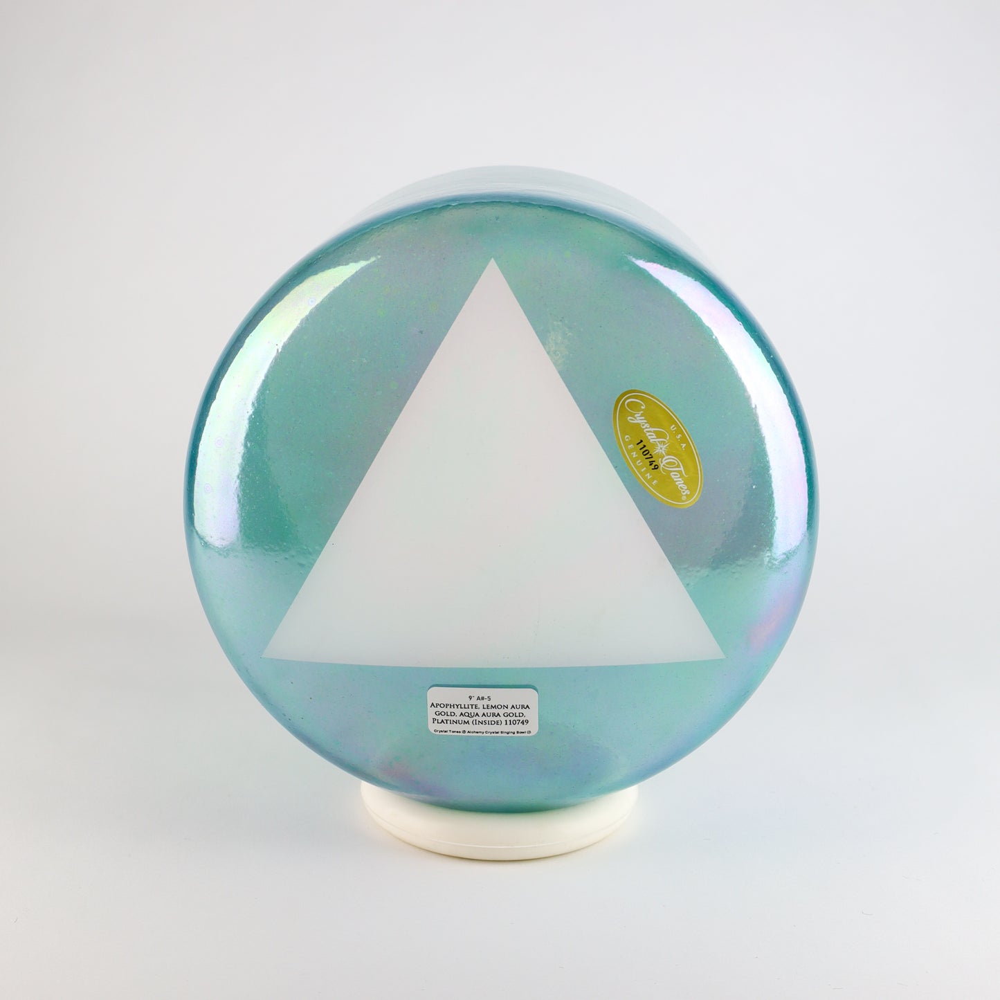 9" A#-5 Apophyllite, Lemon Aura Gold, Aqua Aura Gold, Platinum (Inside) Crystal Tones® Alchemy Crystal Singing Bowl®