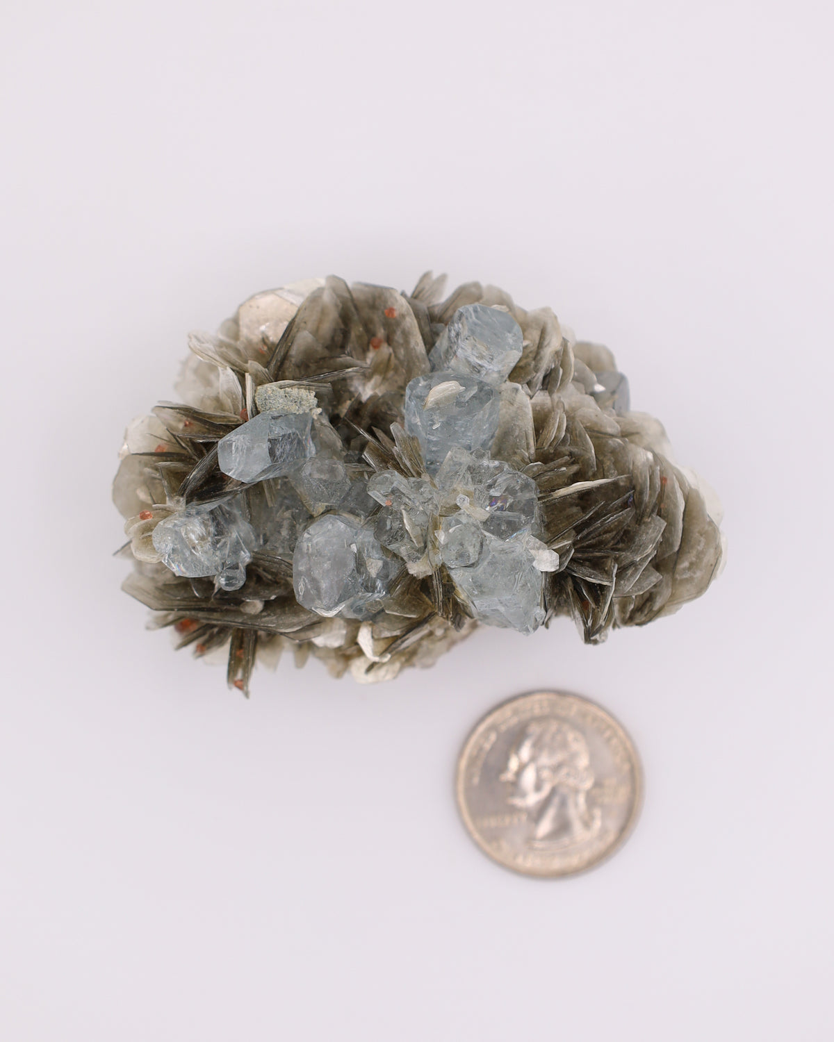 Aquamarine with Garnet & Pink Fluorite