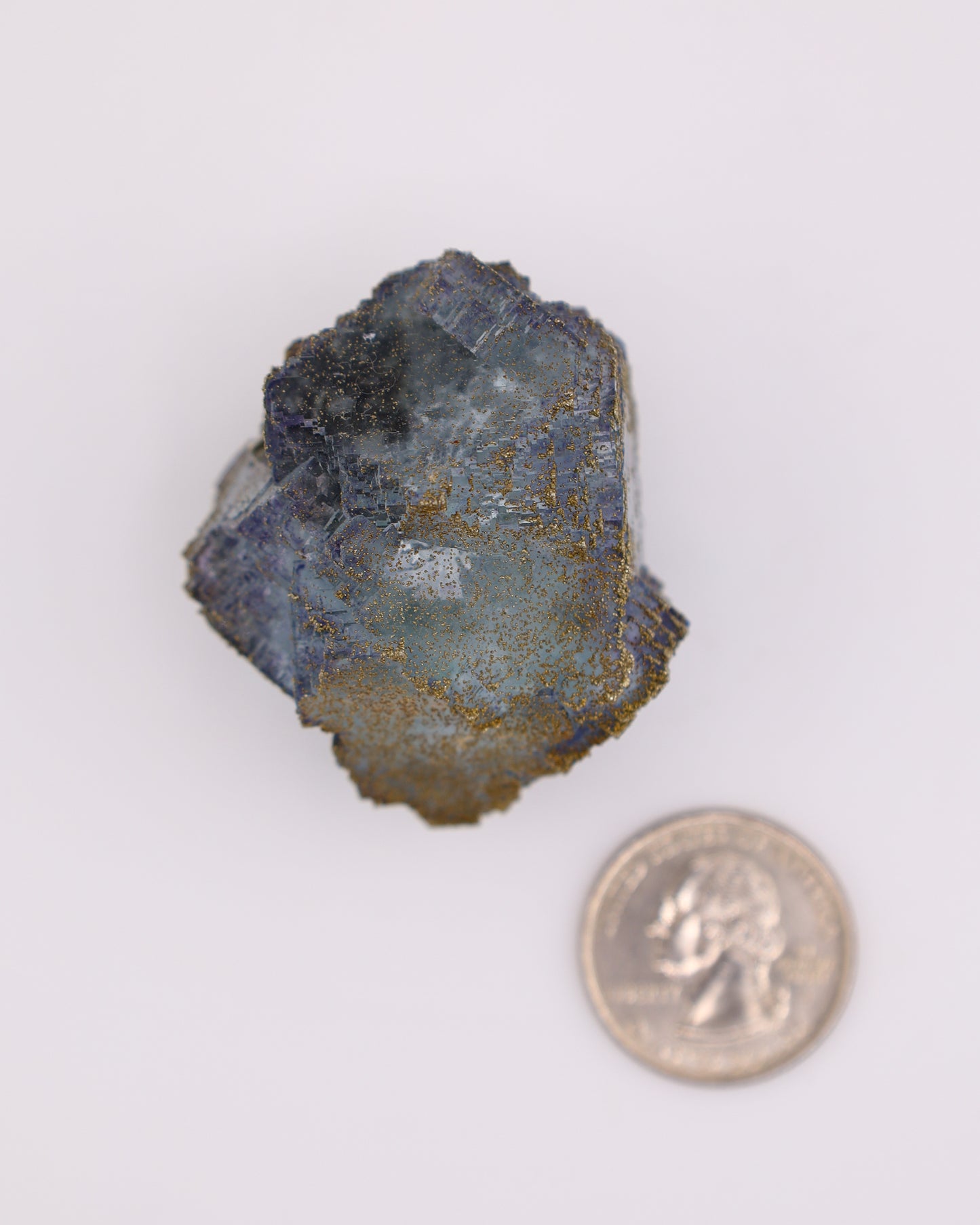 Clear Blue Fluorite with Purple Phantom & Pyrite