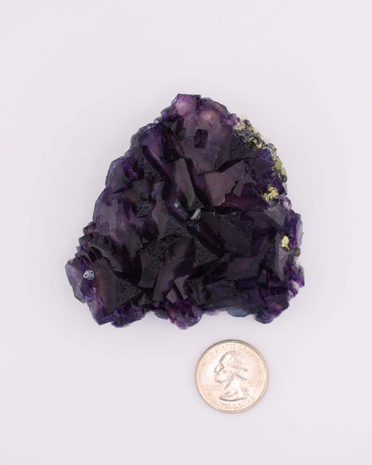 Truncated Tetrahedron Etched Purple Fluorite with Pyrite