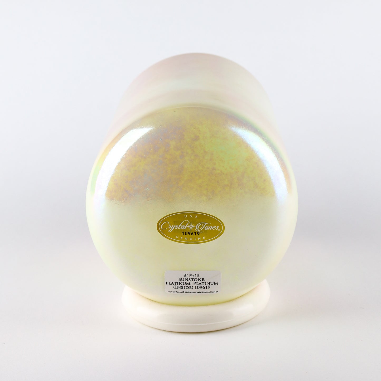 6" F+15 Sunstone, Platinum, Platinum (Inside) Crystal Tones® Alchemy Crystal Singing Bowl®