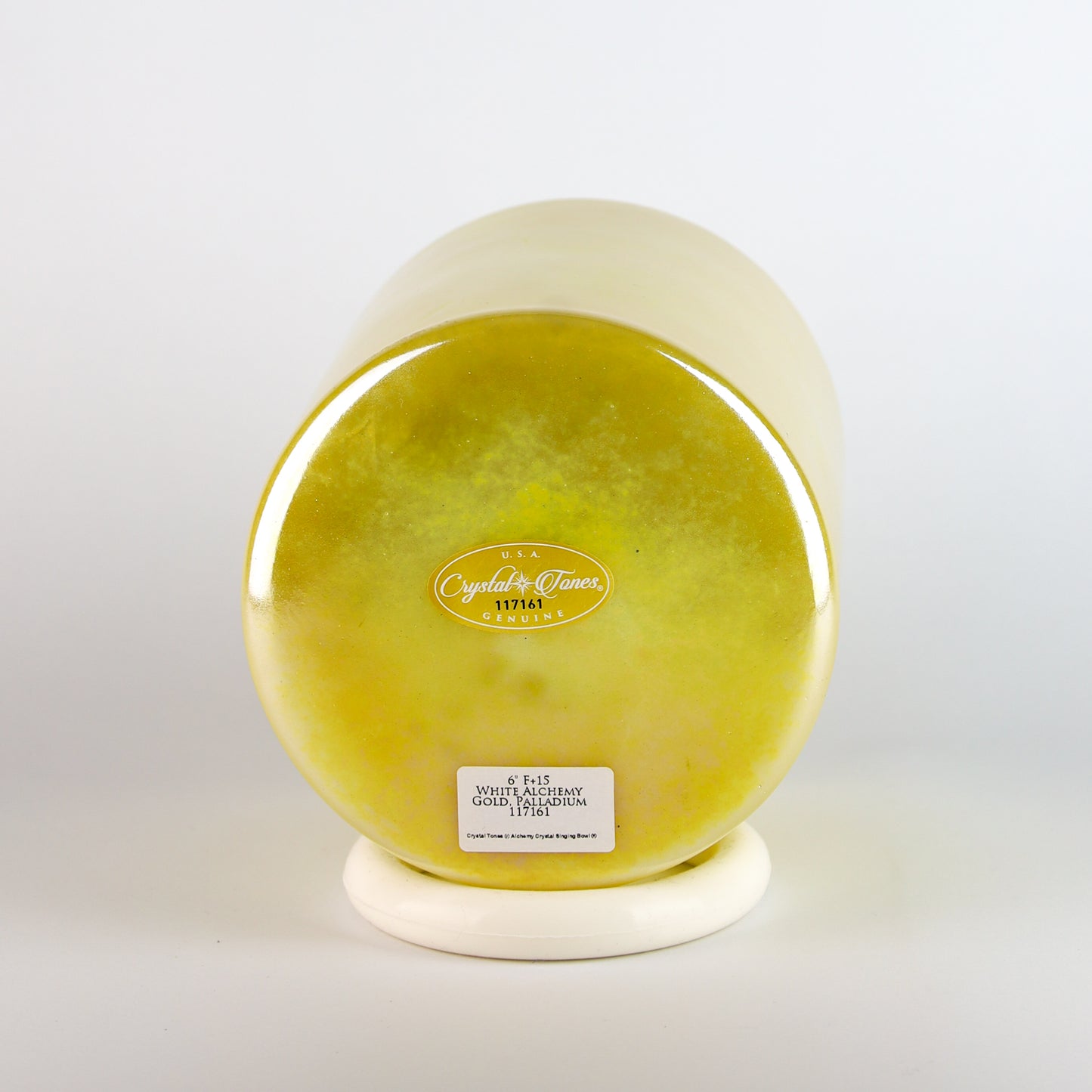 6" F+15 White Alchemy Gold, Palladium Crystal Tones® Alchemy Crystal Singing Bowl®