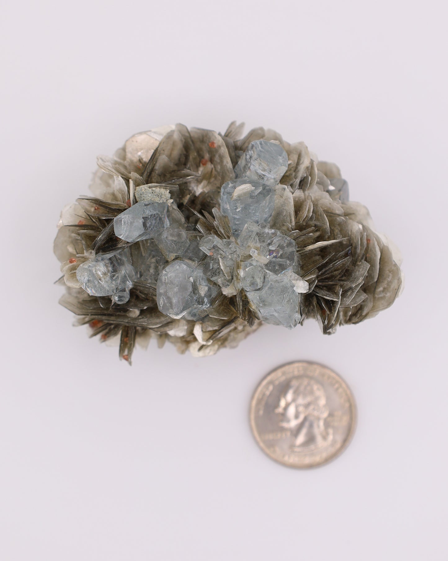 Aquamarine with Mica, Morganite & Garnet