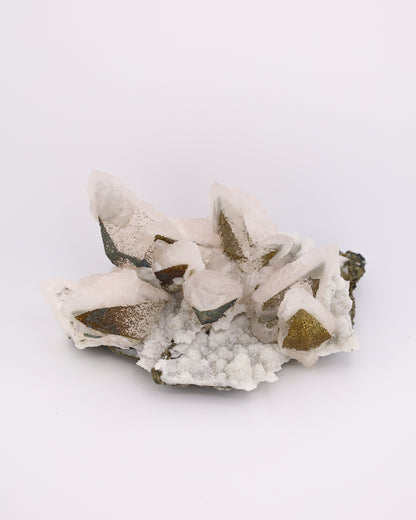 Dogtooth Calcite with Iridescent Pyrite, Pagoda Quartz & Druzy Quartz