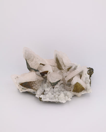 Dogtooth Calcite with Iridescent Pyrite, Pagoda Quartz & Druzy Quartz