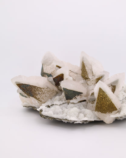 Dogtooth Calcite with Iridescent Pyrite, Pagoda Quartz & Druzy Quartz