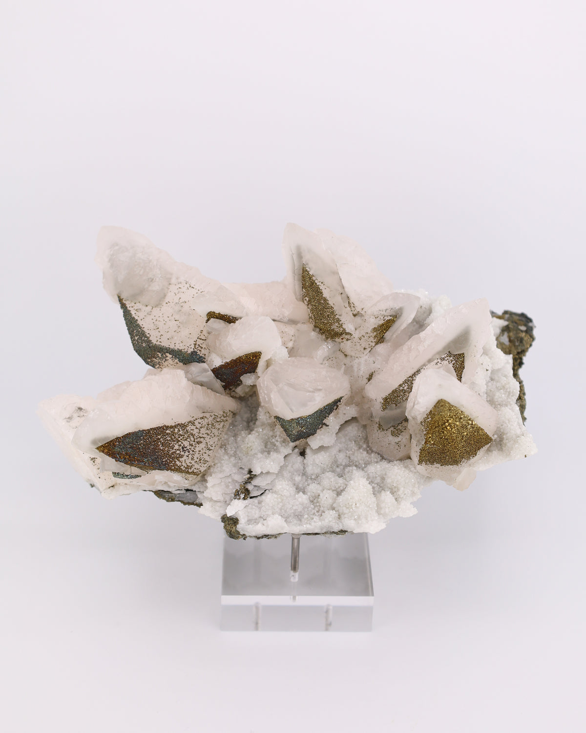 Dogtooth Calcite with Iridescent Pyrite, Pagoda Quartz & Druzy Quartz