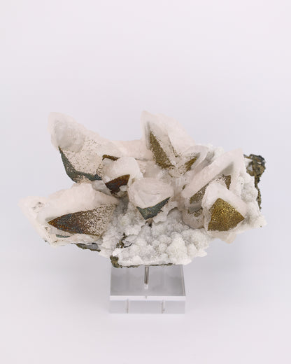 Dogtooth Calcite with Iridescent Pyrite, Pagoda Quartz & Druzy Quartz