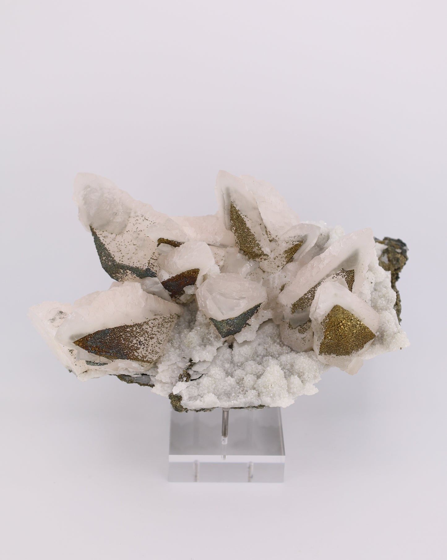 Dogtooth Calcite with Iridescent Pyrite, Pagoda Quartz & Druzy Quartz