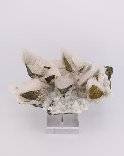 Dogtooth Calcite with Iridescent Pyrite, Pagoda Quartz & Druzy Quartz