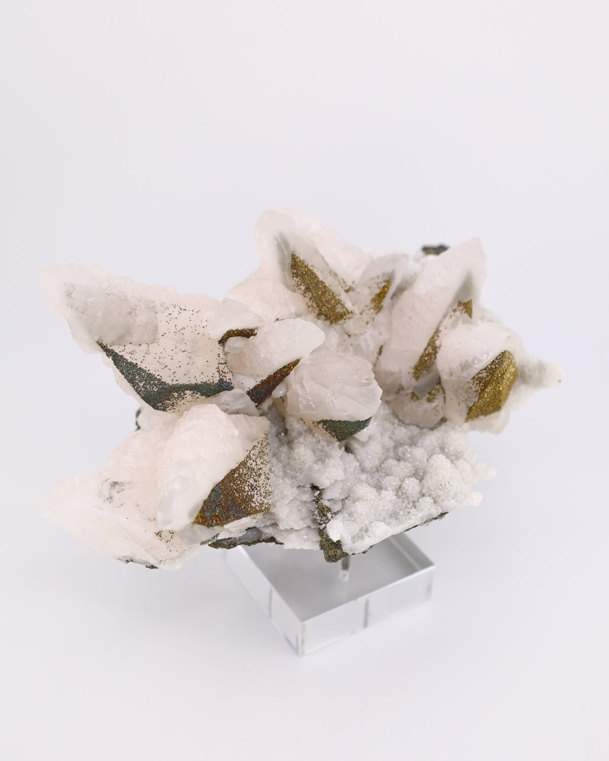 Dogtooth Calcite with Iridescent Pyrite, Pagoda Quartz & Druzy Quartz
