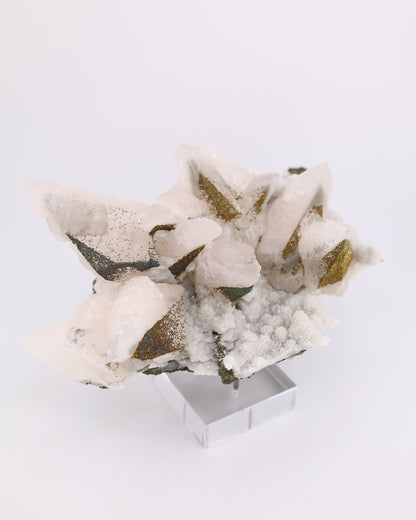 Dogtooth Calcite with Iridescent Pyrite, Pagoda Quartz & Druzy Quartz
