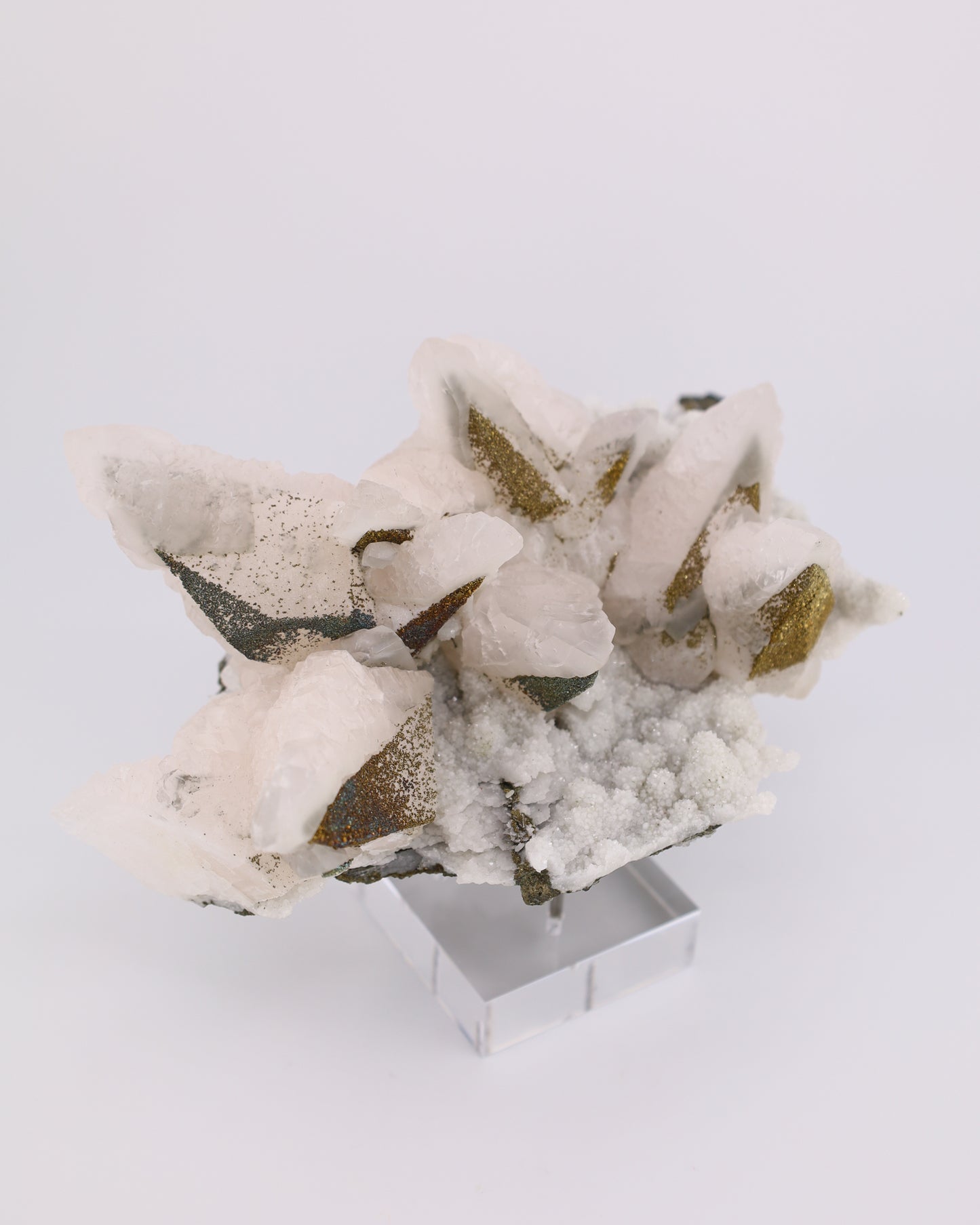 Dogtooth Calcite with Iridescent Pyrite, Pagoda Quartz & Druzy Quartz