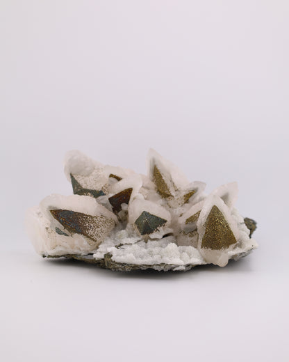 Dogtooth Calcite with Iridescent Pyrite, Pagoda Quartz & Druzy Quartz