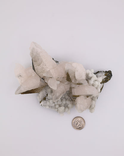 Dogtooth Calcite with Iridescent Pyrite, Pagoda Quartz & Druzy Quartz