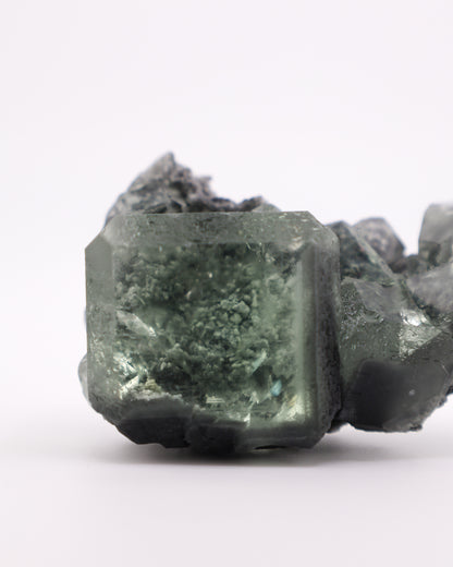 Green Cube Truncated Clear Fluorite with Matrix