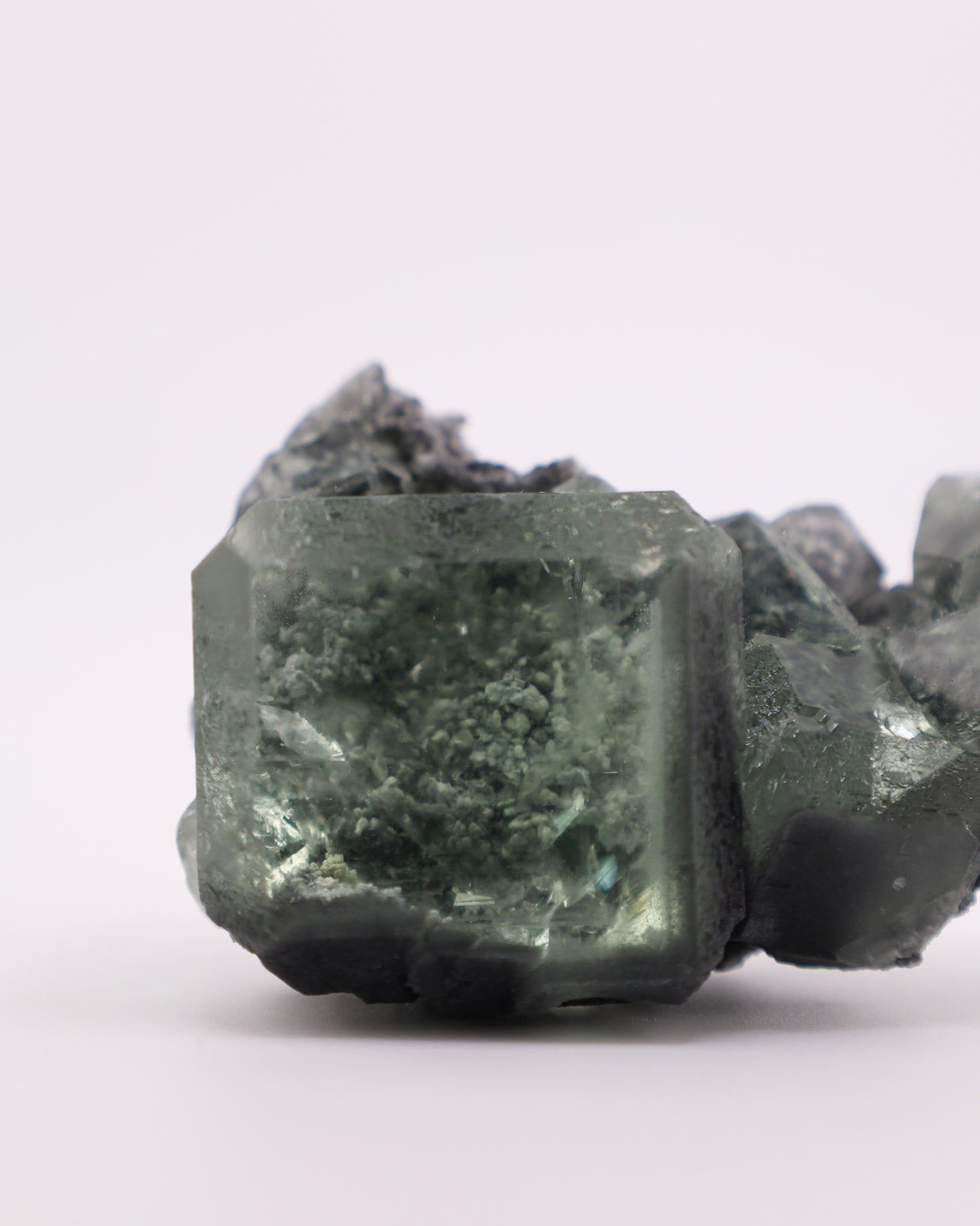 Green Cube Truncated Clear Fluorite with Matrix