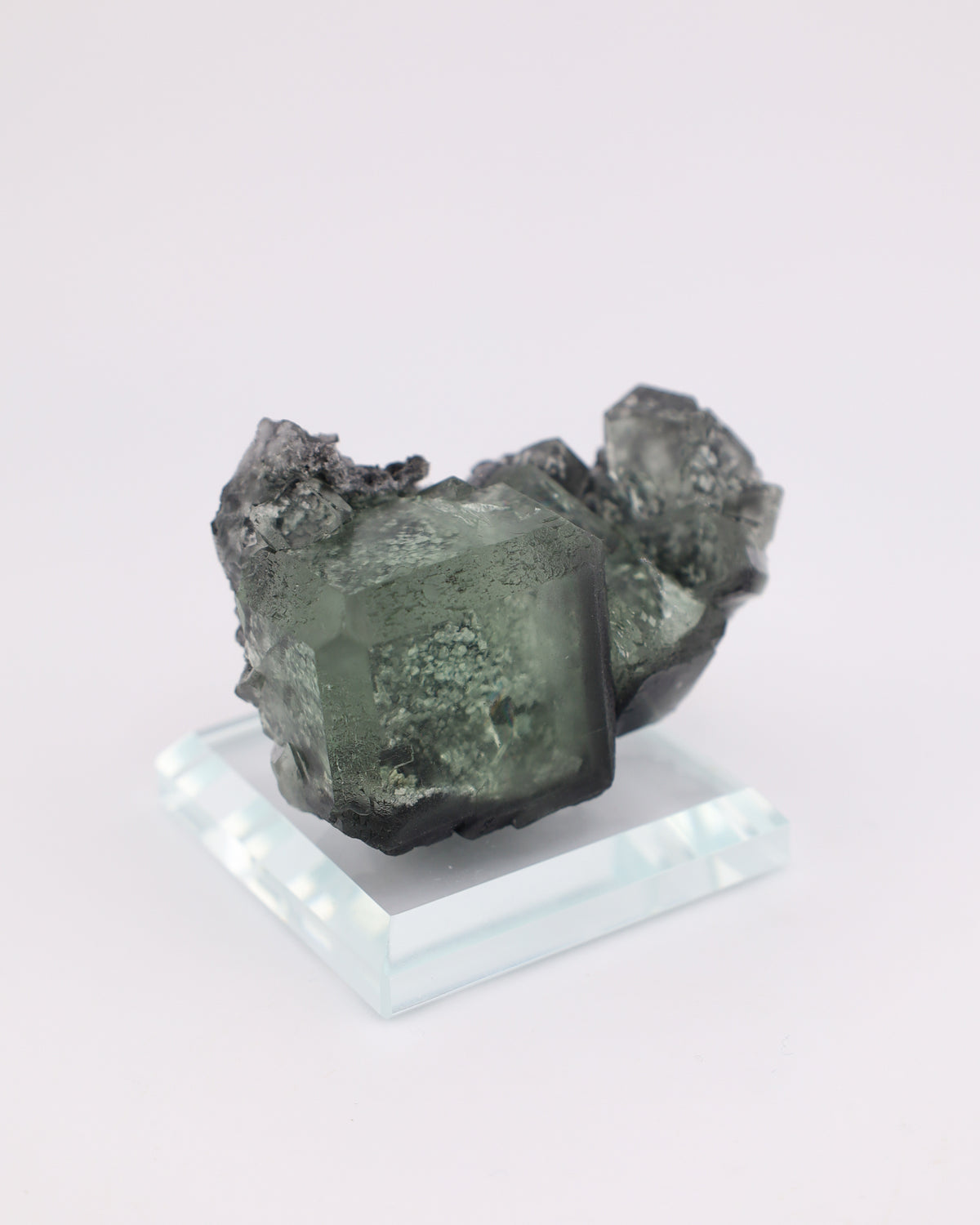 Green Cube Truncated Clear Fluorite with Matrix