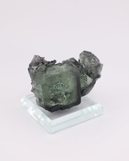 Green Cube Truncated Clear Fluorite with Matrix