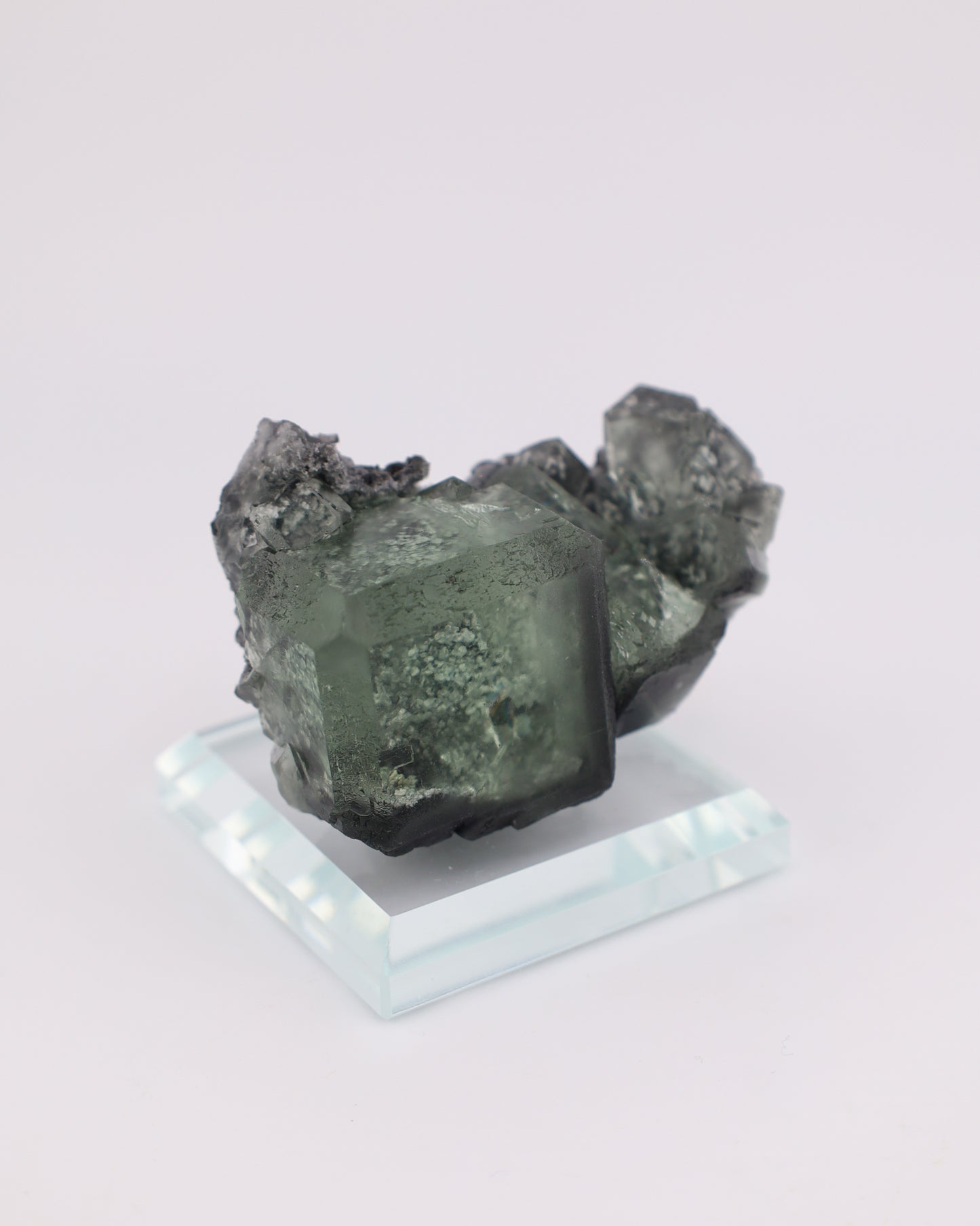 Green Cube Truncated Clear Fluorite with Matrix