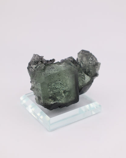 Green Cube Truncated Clear Fluorite with Matrix