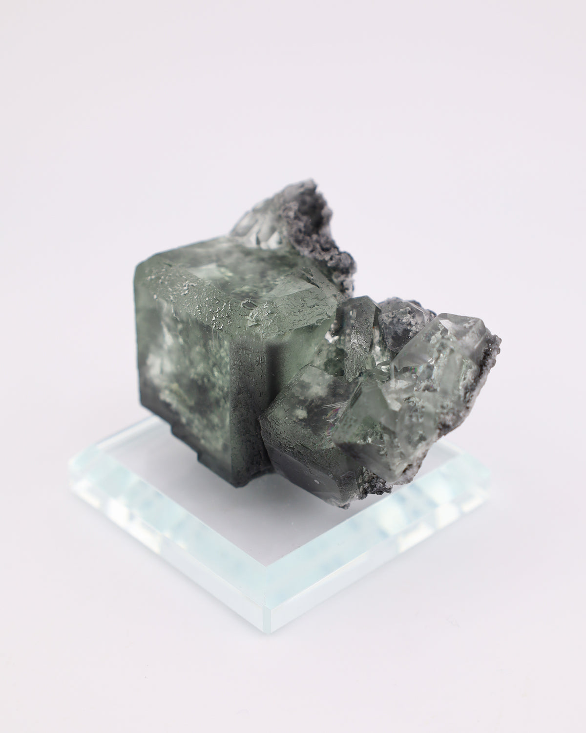 Green Cube Truncated Clear Fluorite with Matrix