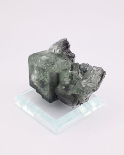 Green Cube Truncated Clear Fluorite with Matrix