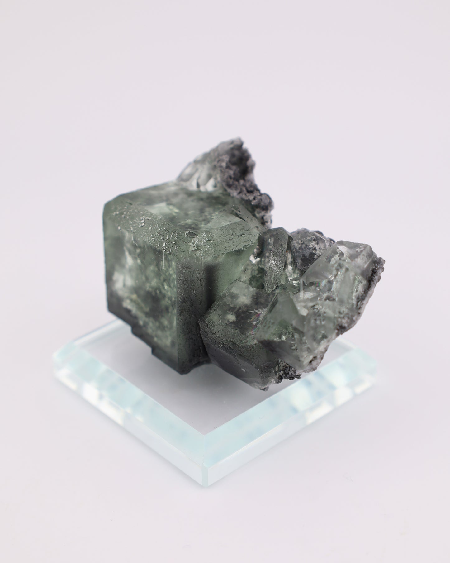 Green Cube Truncated Clear Fluorite with Matrix