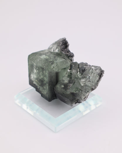 Green Cube Truncated Clear Fluorite with Matrix