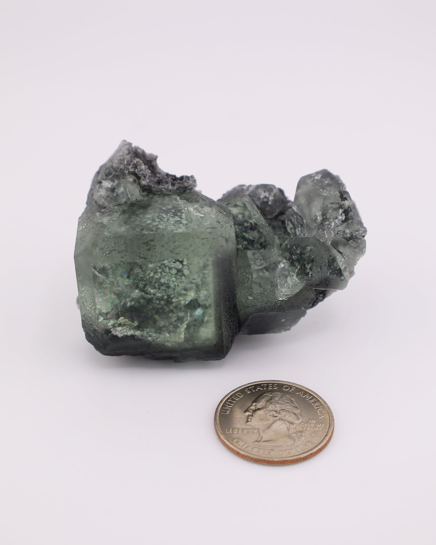 Green Cube Truncated Clear Fluorite with Matrix