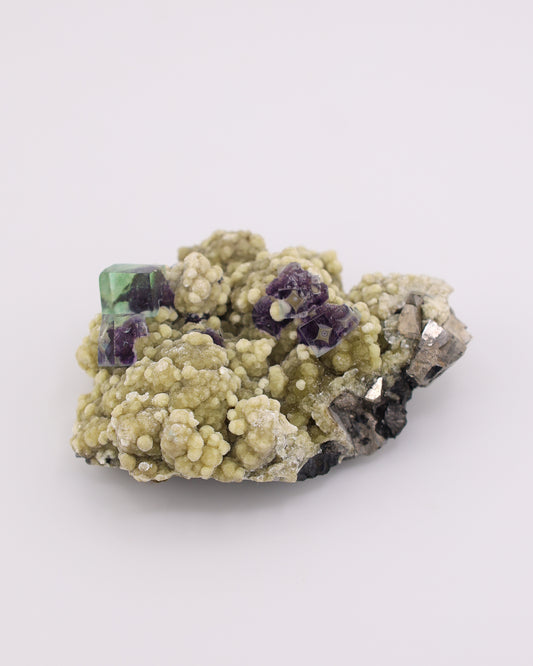 Green & Purple Fluorite with Dolomite & Pyrite Matrix
