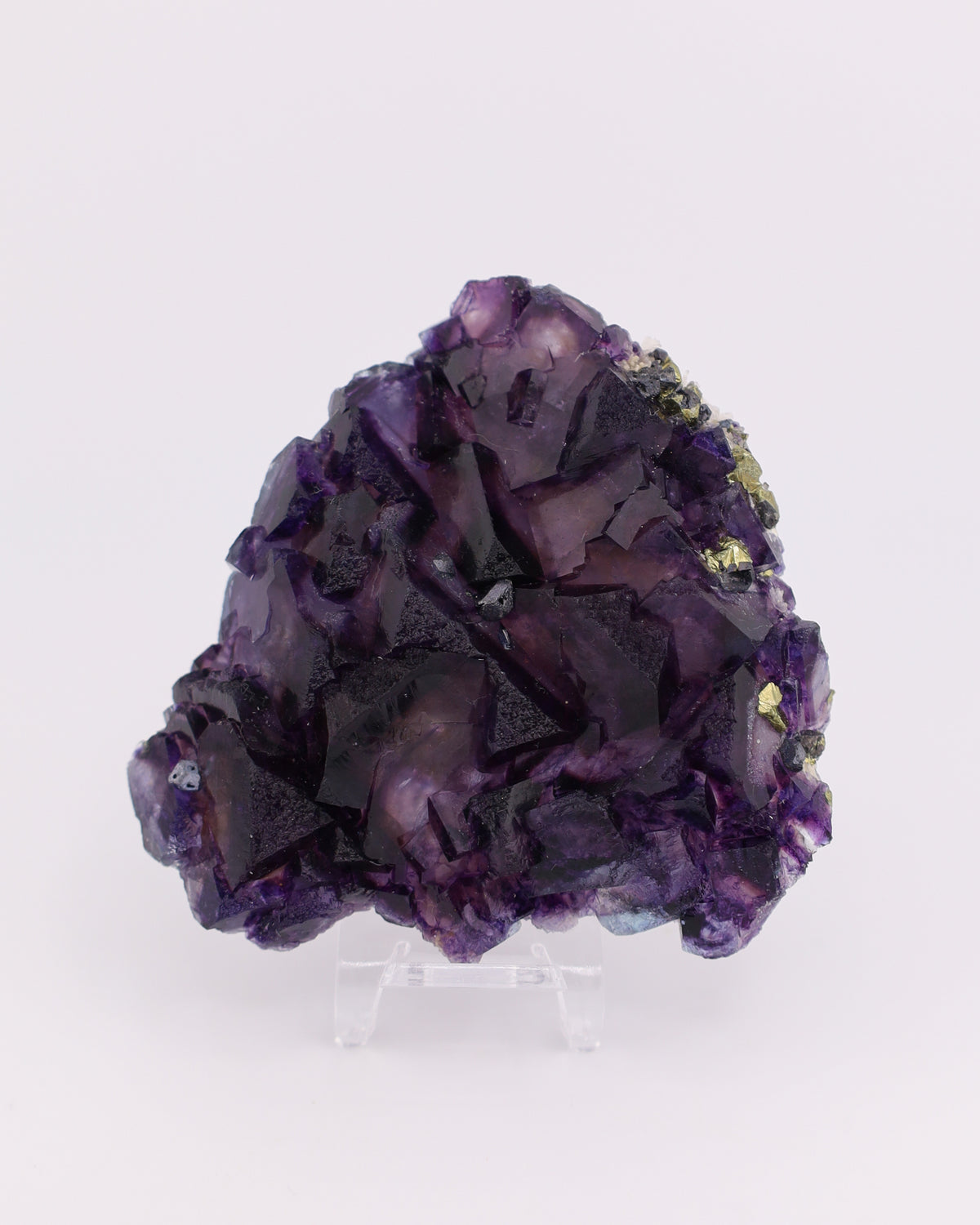 Truncated Tetrahedron Etched Purple Fluorite with Pyrite