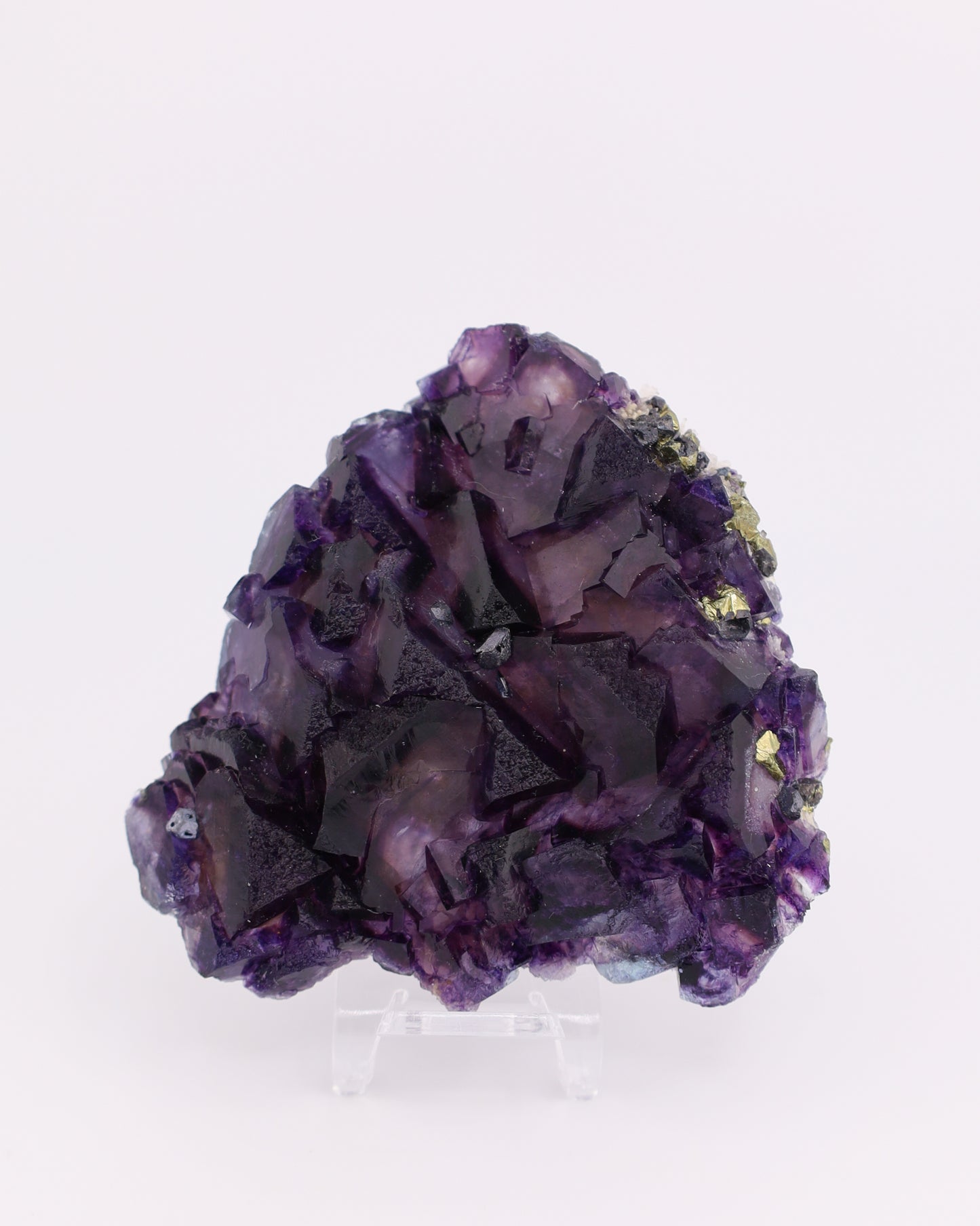 Truncated Tetrahedron Etched Purple Fluorite with Pyrite