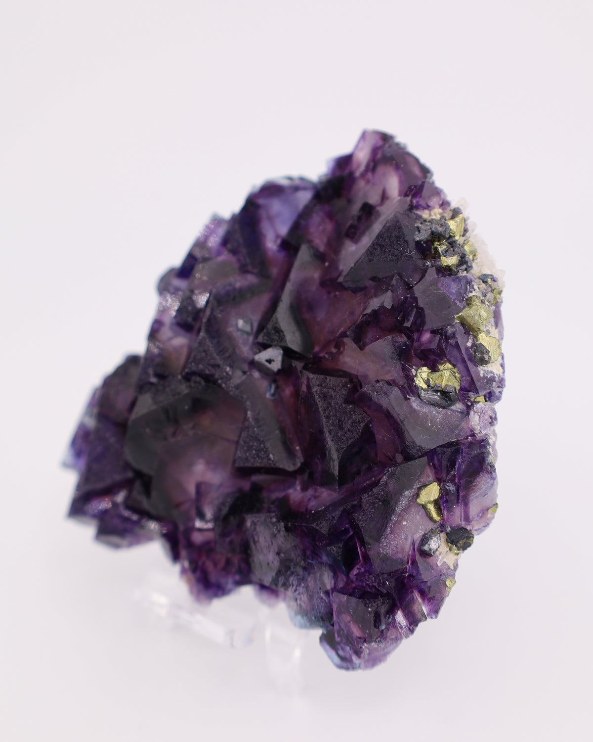 Truncated Tetrahedron Etched Purple Fluorite with Pyrite