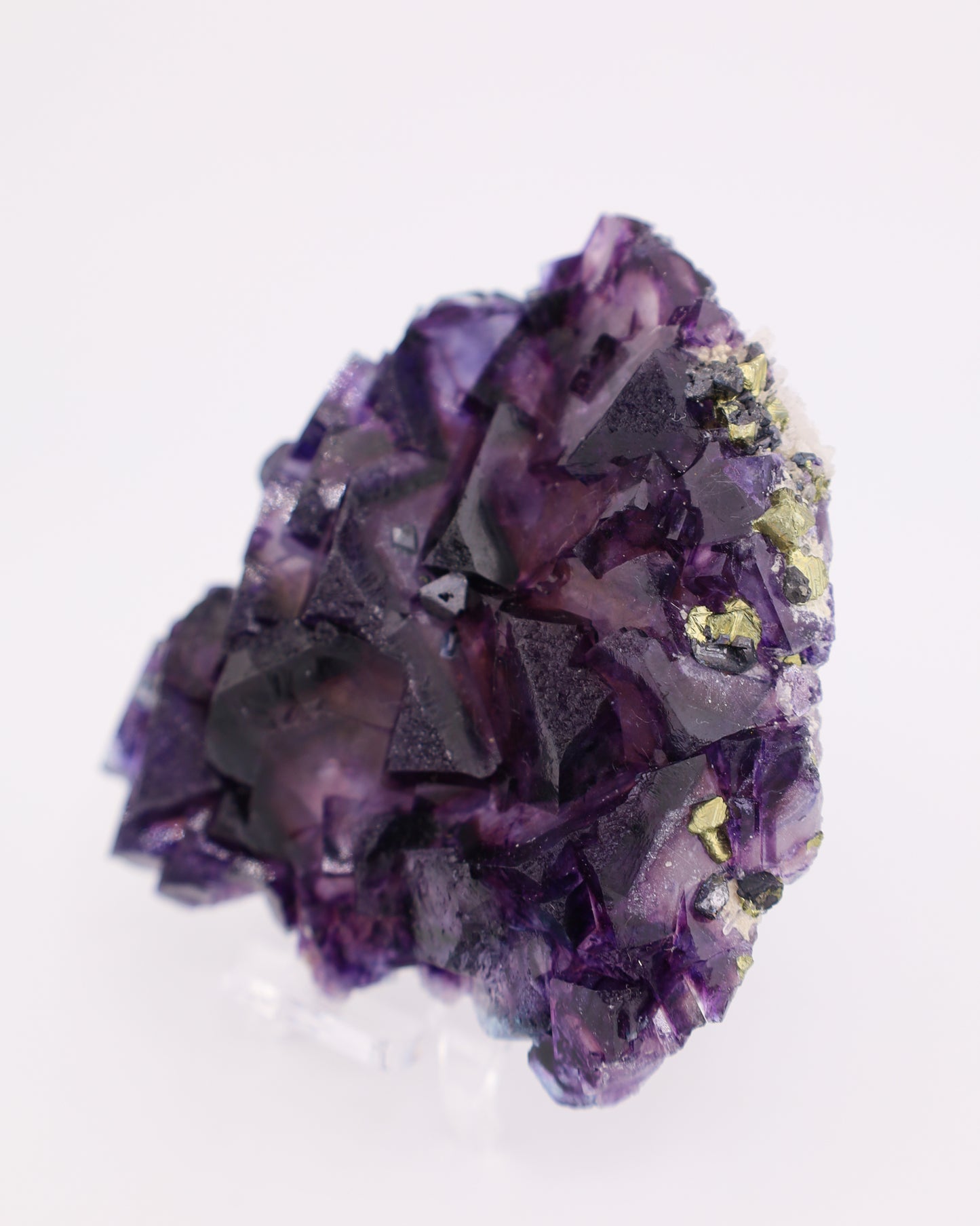 Truncated Tetrahedron Etched Purple Fluorite with Pyrite