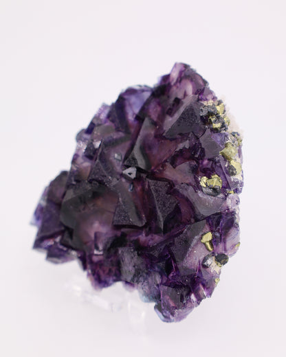 Truncated Tetrahedron Etched Purple Fluorite with Pyrite