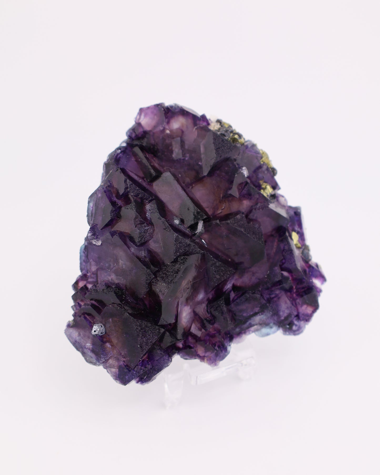 Truncated Tetrahedron Etched Purple Fluorite with Pyrite
