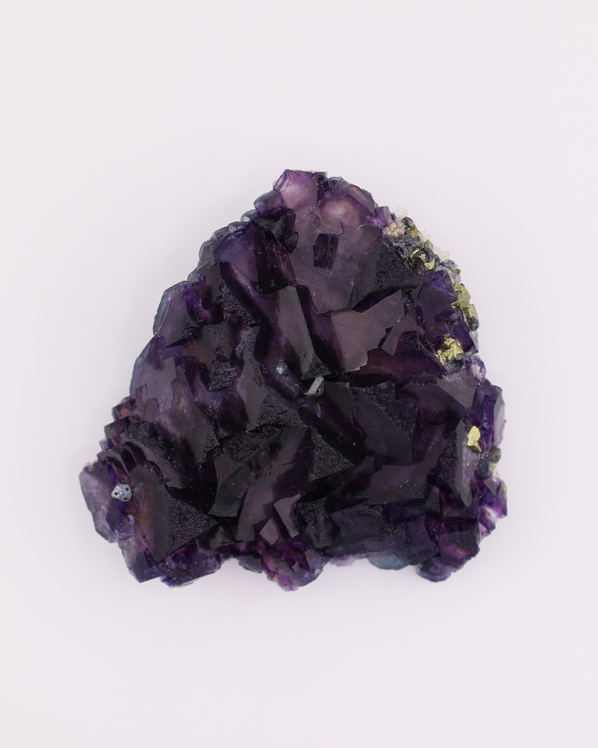Truncated Tetrahedron Etched Purple Fluorite with Pyrite