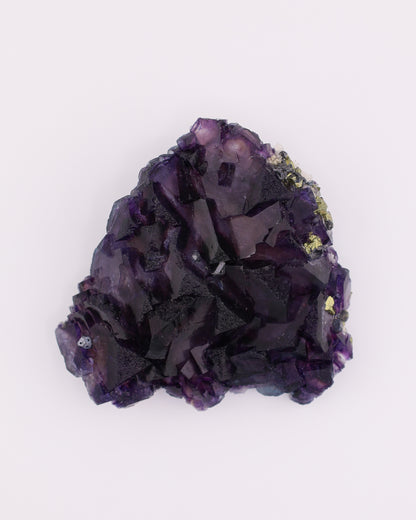 Truncated Tetrahedron Etched Purple Fluorite with Pyrite