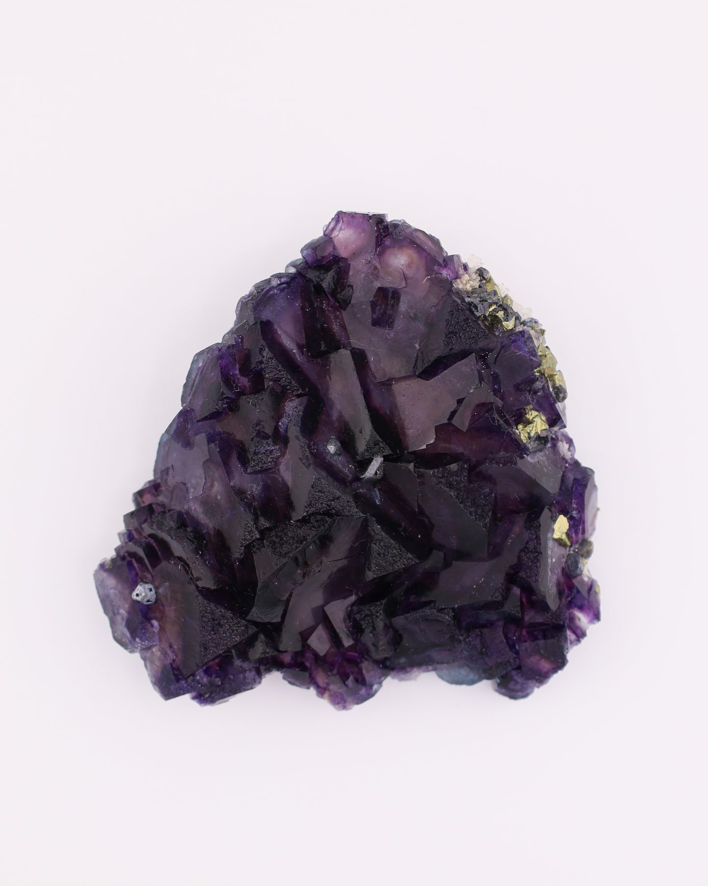 Truncated Tetrahedron Etched Purple Fluorite with Pyrite
