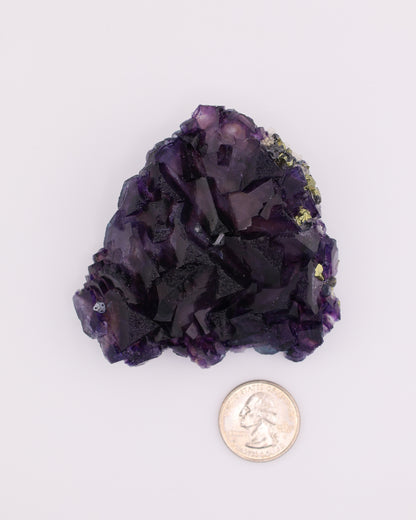 Truncated Tetrahedron Etched Purple Fluorite with Pyrite
