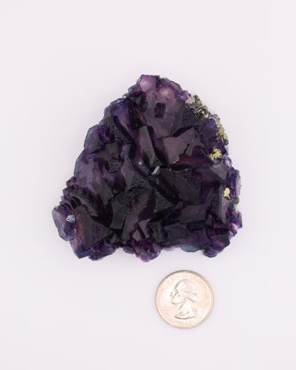 Truncated Tetrahedron Etched Purple Fluorite with Pyrite
