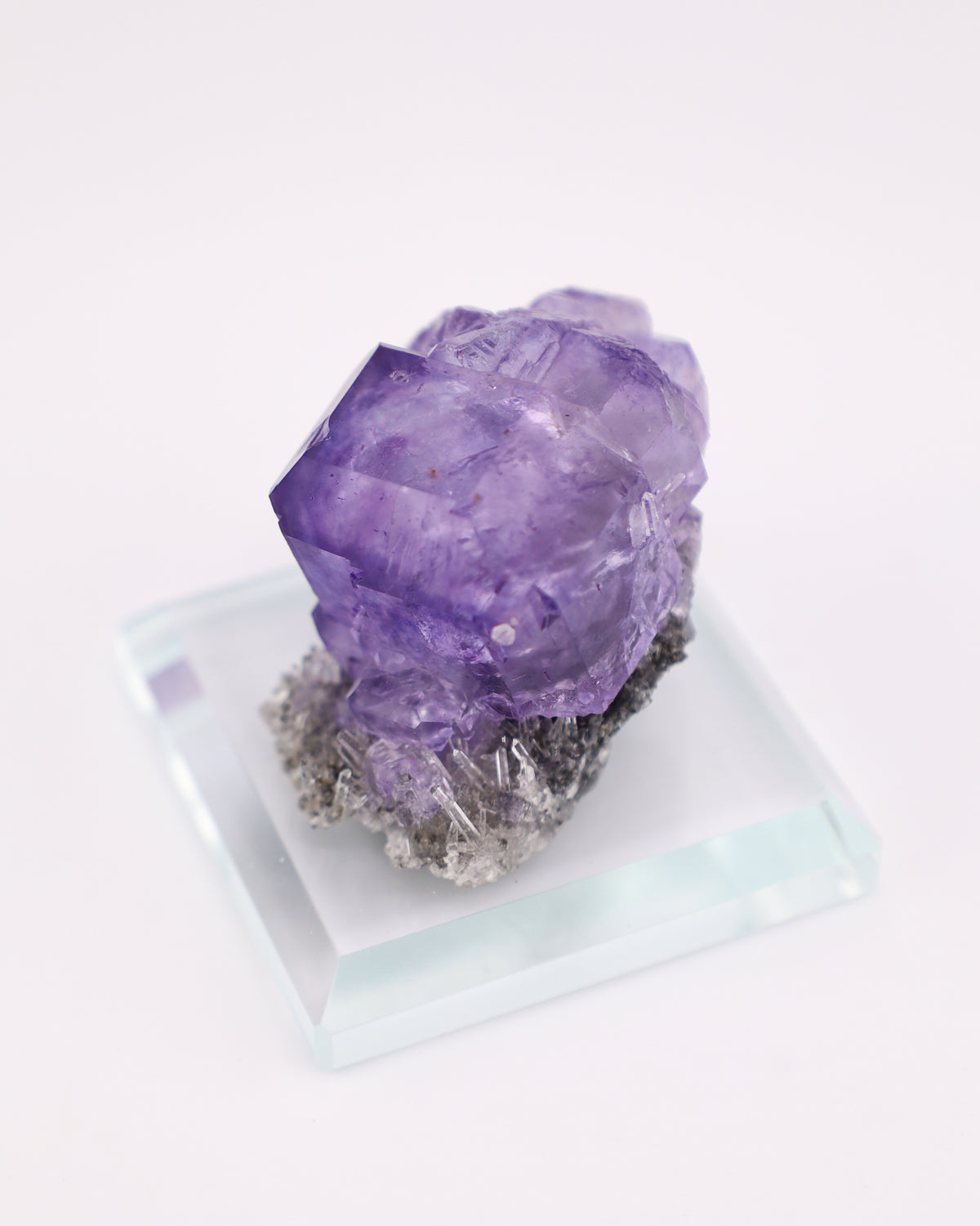 Truncated Purple Fluorite with Quartz