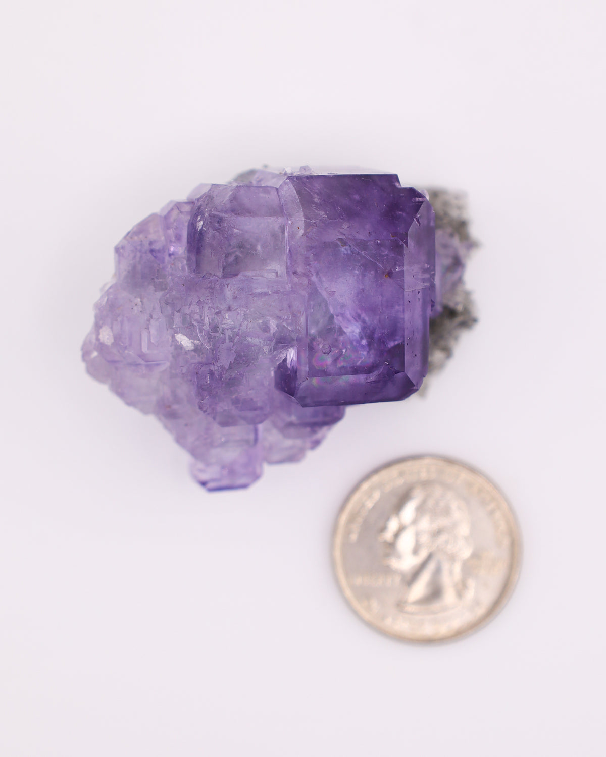 Truncated Purple Fluorite with Quartz