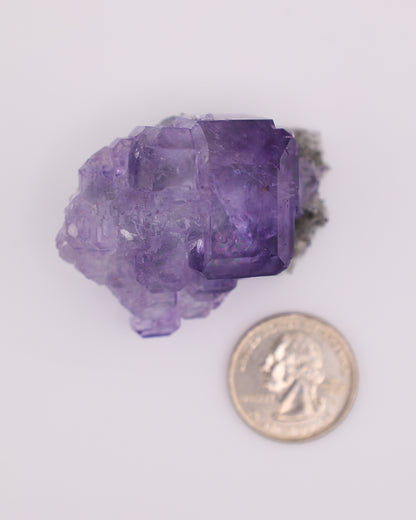 Truncated Purple Fluorite with Quartz