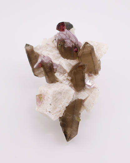 Smoky Quartz with Tourmaline, Adularia & Lepidolite